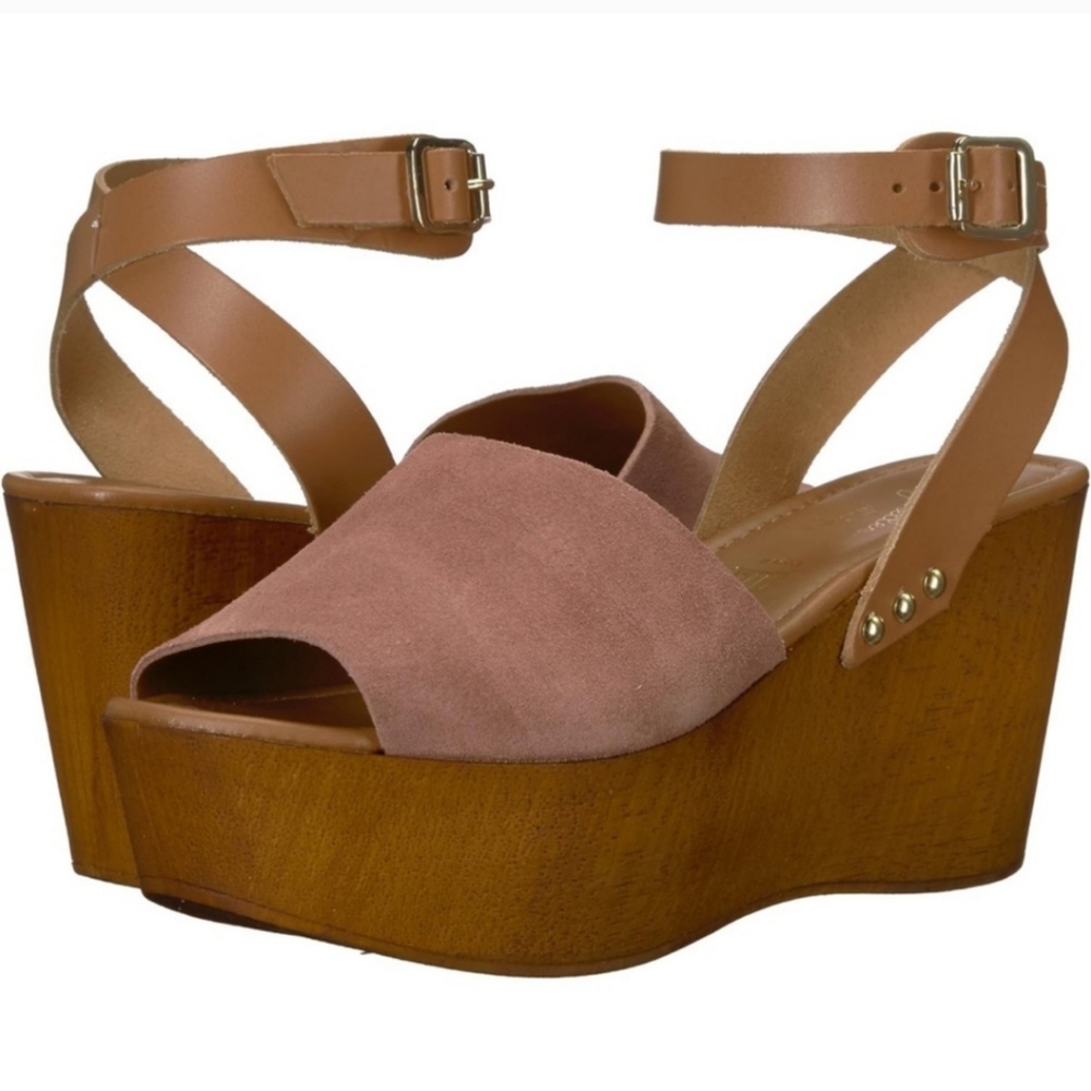 Seychelles Forward Platform Wedge Ankle Wrap Suede Sandals Made in Italy